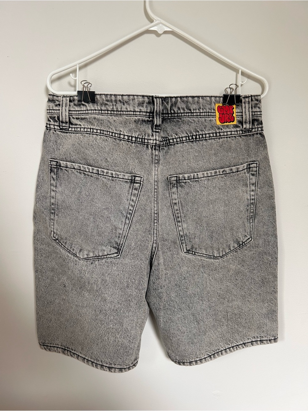 Empyre Grey Acid-Wash Denim Shorts with Logo - Picture 2 of 2